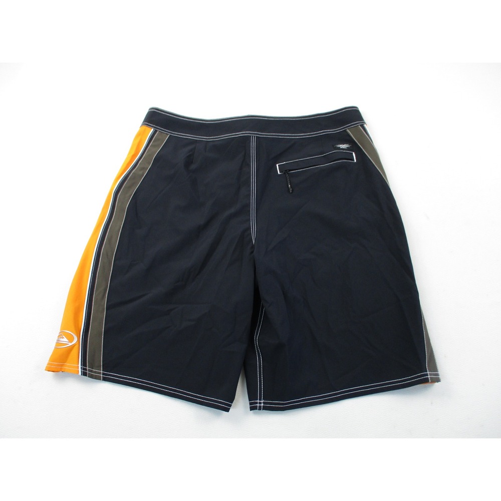 Quiksilver Board Shorts Men 34 Black Orange Y2K Surf Colorblock Lace Up Trunks